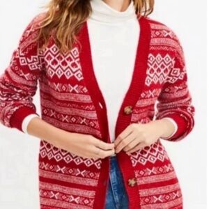 Loft Red & White Holiday Fair Isle Pocket Cardigan